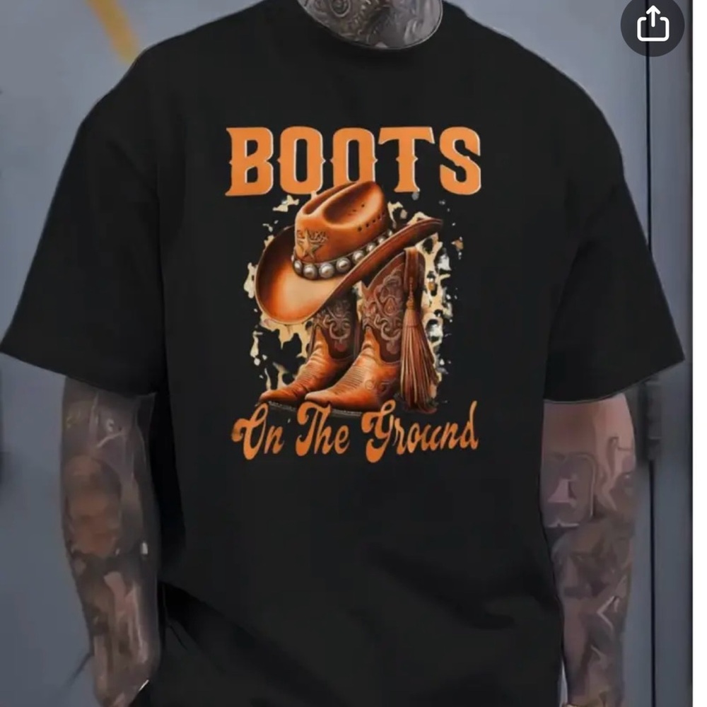 NWT!!!Black T-Shirt with trendy “Boots on the ground” Graphics